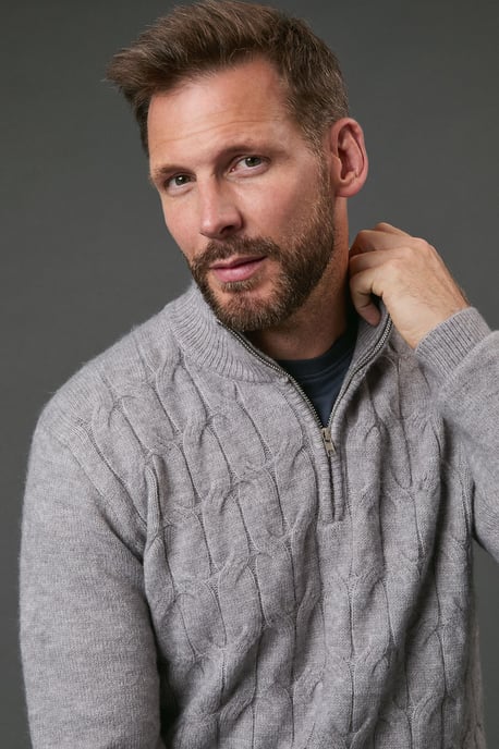 Light Grey Cable Half Zip Jumper - Image 2