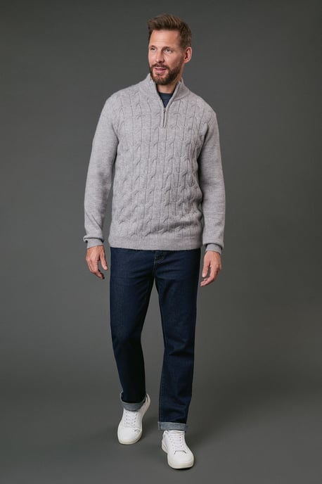 Light Grey Cable Half Zip Jumper - Image 4