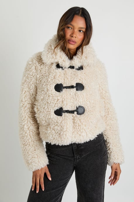 Shaggy Fur Toggle Front Coat - Image 1