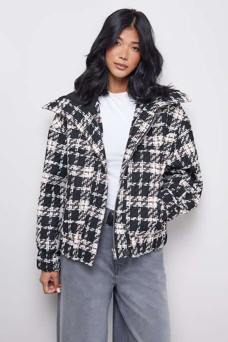 Oversized Check Chunky Rib Bomber - Image 1