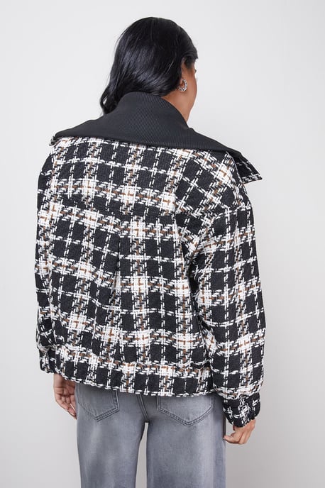 Oversized Check Chunky Rib Bomber - Image 3