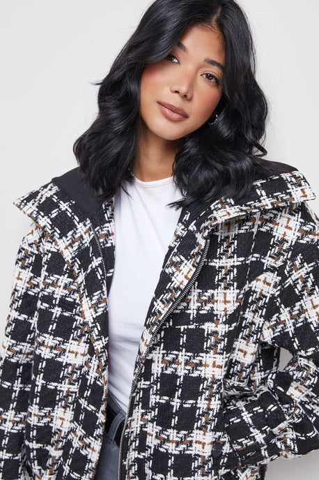 Oversized Check Chunky Rib Bomber - Image 4
