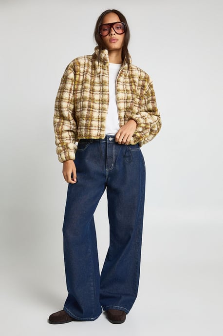 Check Teddy Zip Bomber Jacket - Image 3