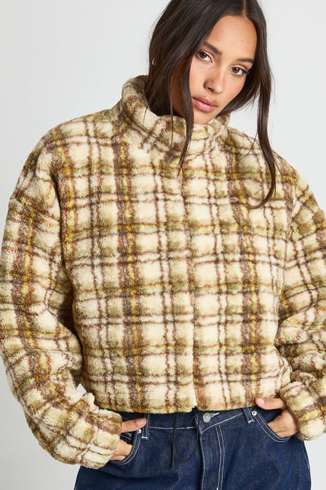 Check Teddy Zip Bomber Jacket - Image 4