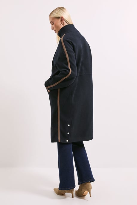 Funnel Neck Zip Detail Colourblock Longline Coat - Image 3