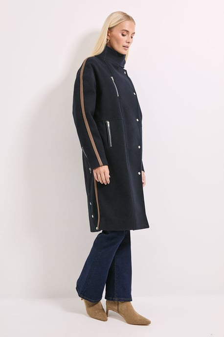 Funnel Neck Zip Detail Colourblock Longline Coat - Image 4