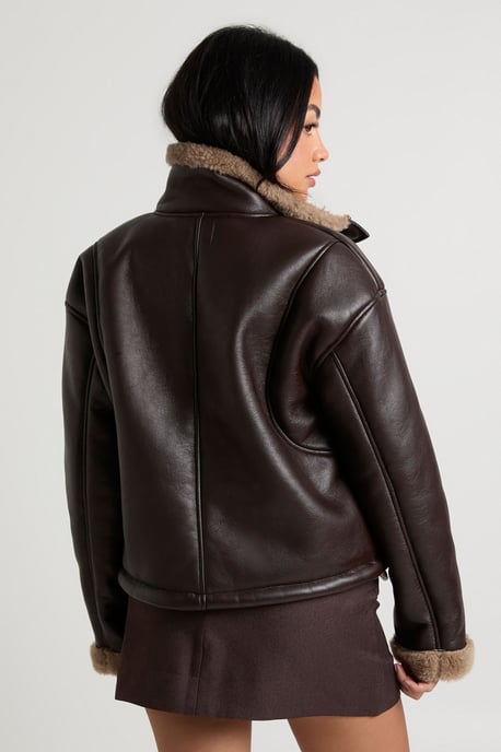 Fur Lined High Neck Aviator Jacket - Image 2