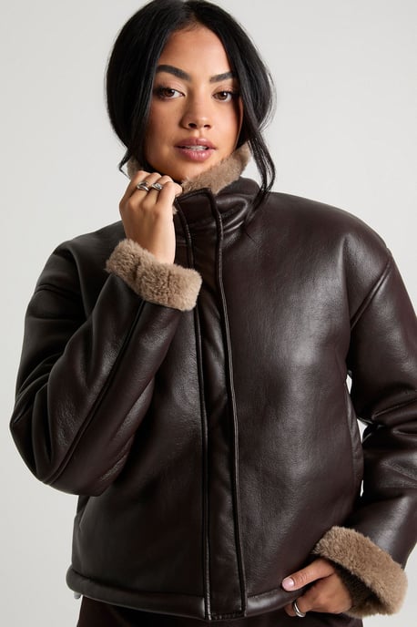 Fur Lined High Neck Aviator Jacket - Image 4