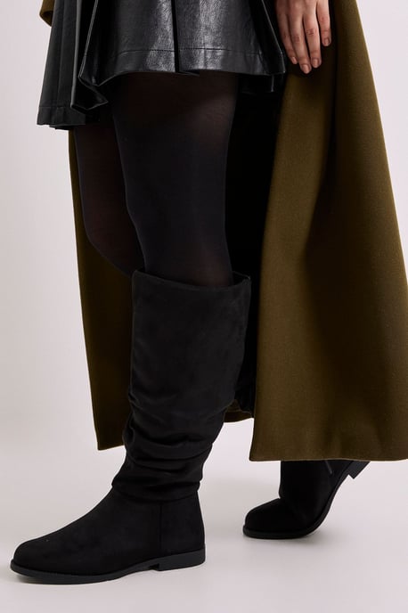 Karina Faux Suede Flat Knee High Ruched Boots - Image 1