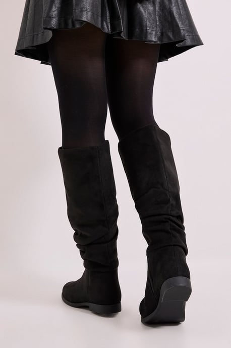 Karina Faux Suede Flat Knee High Ruched Boots - Image 3