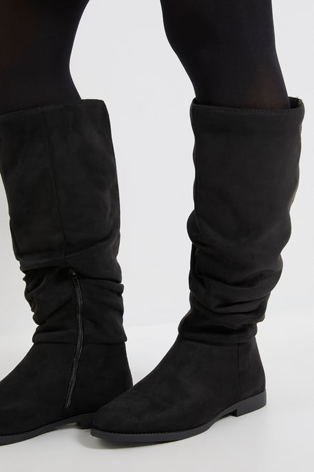 Karina Faux Suede Flat Knee High Ruched Boots - Image 4