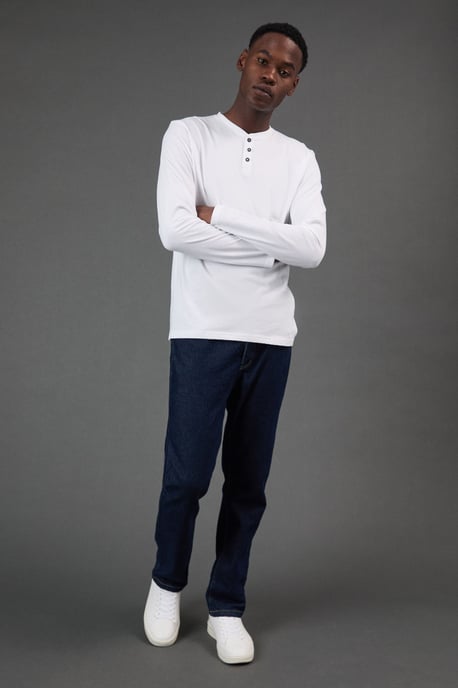 White Long Sleeve Grandad Neck T-Shirt - Image 2