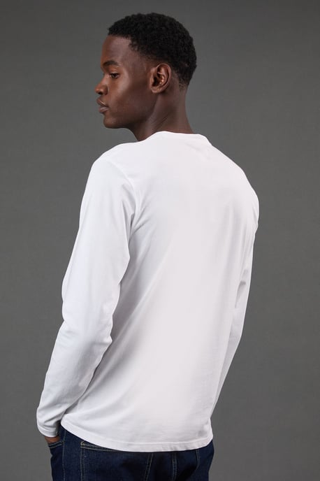 White Long Sleeve Grandad Neck T-Shirt - Image 3