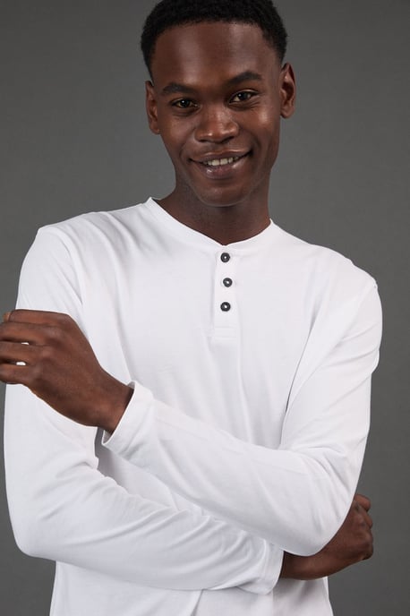 White Long Sleeve Grandad Neck T-Shirt - Image 4