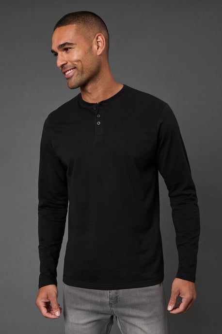Black Long Sleeve Grandad Neck T-Shirt - Image 1