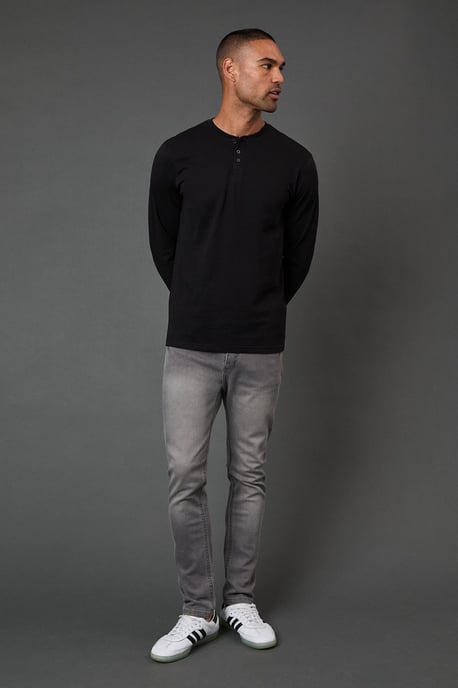 Black Long Sleeve Grandad Neck T-Shirt - Image 2
