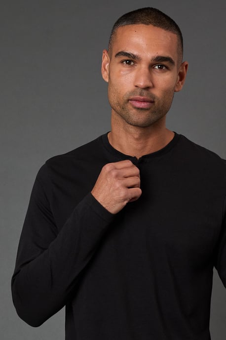 Black Long Sleeve Grandad Neck T-Shirt - Image 3
