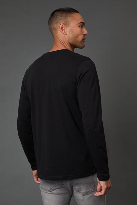 Black Long Sleeve Grandad Neck T-Shirt - Image 4