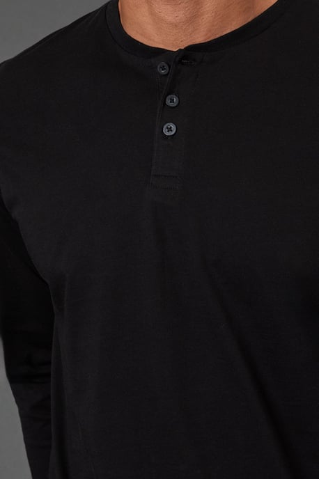 Black Long Sleeve Grandad Neck T-Shirt - Image 5