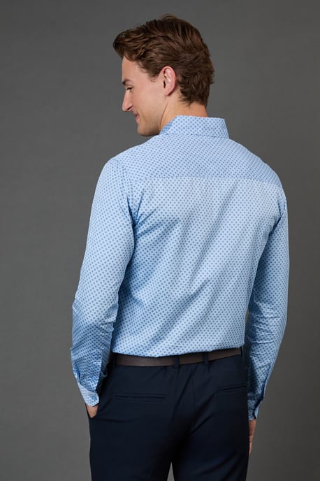 Light Blue Geometric Print Slim Fit Long Sleeve Shirt - Image 3