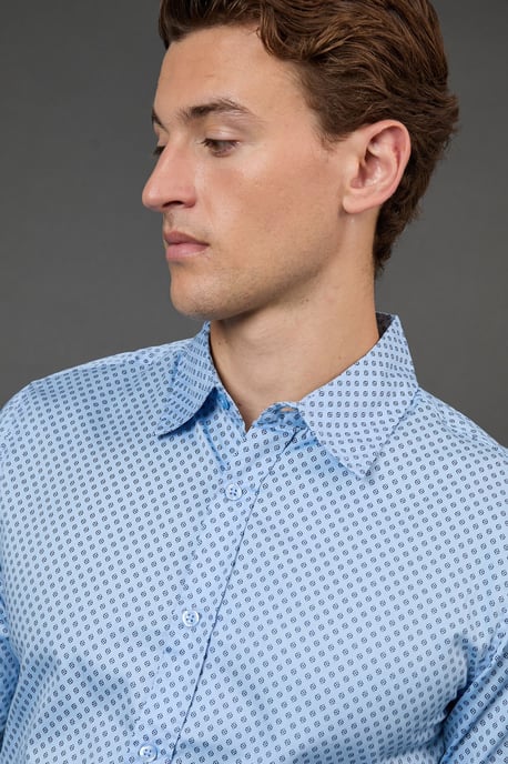 Light Blue Geometric Print Slim Fit Long Sleeve Shirt - Image 4