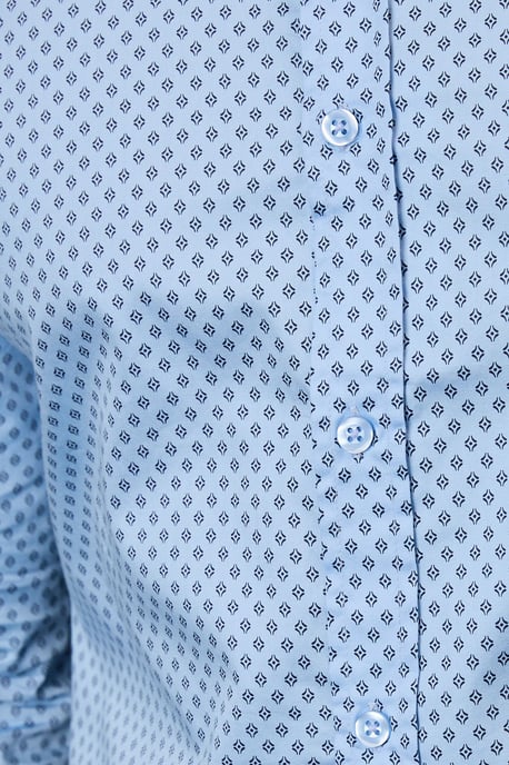 Light Blue Geometric Print Slim Fit Long Sleeve Shirt - Image 5