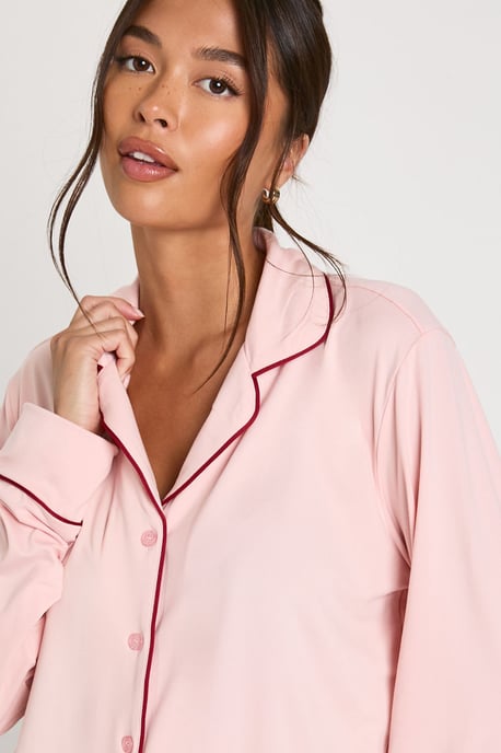 Jersey Piping Detail Long Sleeve Shirt & Trousers Pyjama Set - Image 4