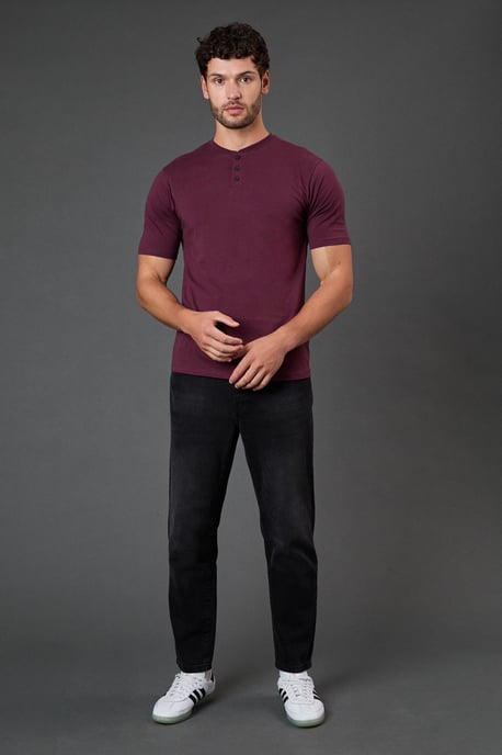 Burgundy Grandad Neck T-Shirt - Image 2