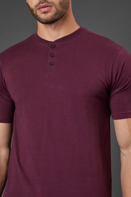 Burgundy Grandad Neck T-Shirt - Image 5