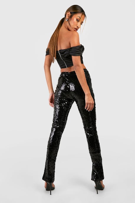 Sequin Mid Rise Split Hem Trousers - Image 2