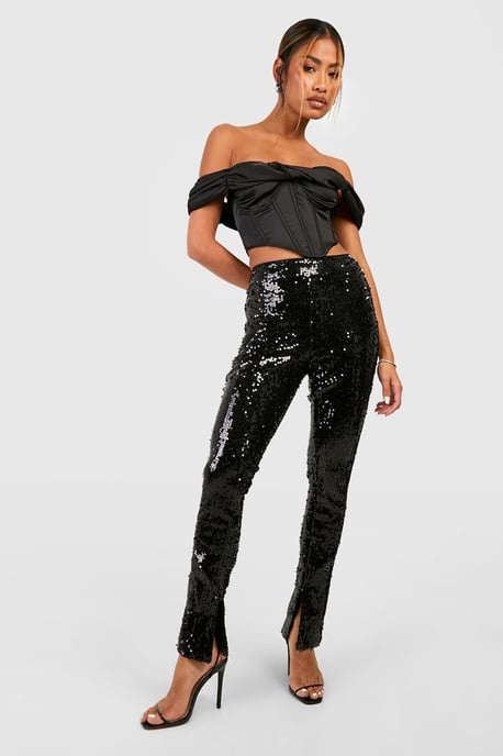 Sequin Mid Rise Split Hem Trousers - Image 3