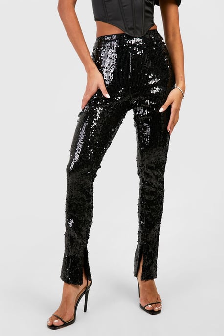 Sequin Mid Rise Split Hem Trousers - Image 4