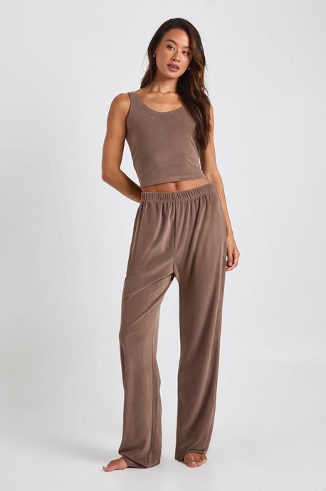 Tall Velour Cami and Wide Leg Trouser Lounge Set - Image 1