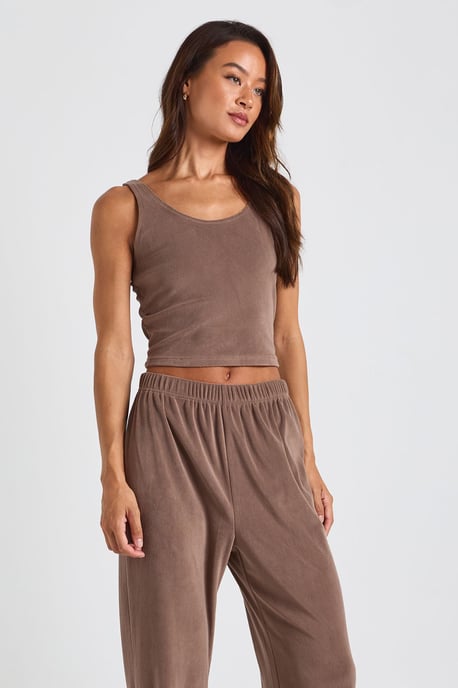 Tall Velour Cami and Wide Leg Trouser Lounge Set - Image 2