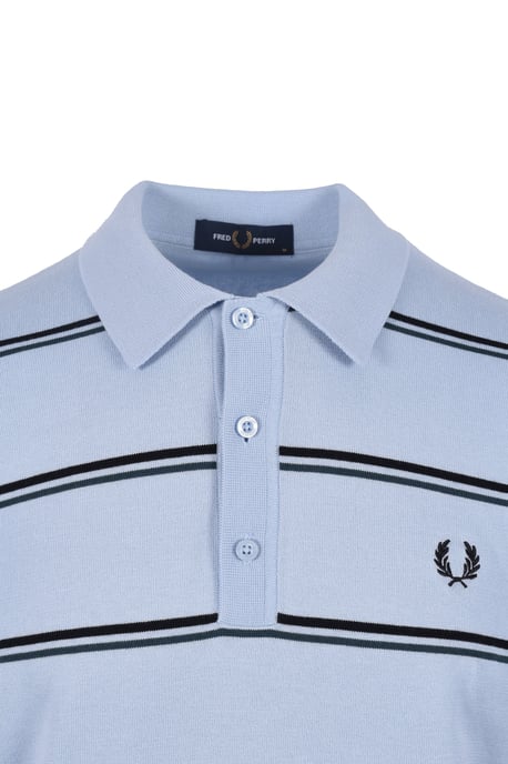 Fred Perry Striped Knitted Polo Shirt Light Smoke - Image 2