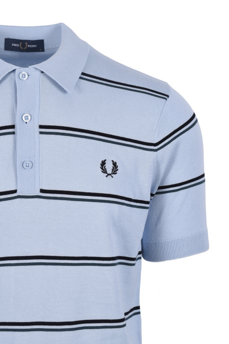Fred Perry Striped Knitted Polo Shirt Light Smoke - Image 3