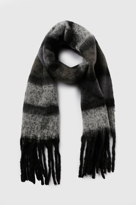 Oversized Stripe Tassel Fluffy Scarf - Image 2