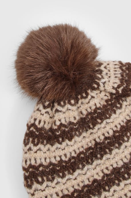 Striped Pom Pom Knitted Beanie - Image 3