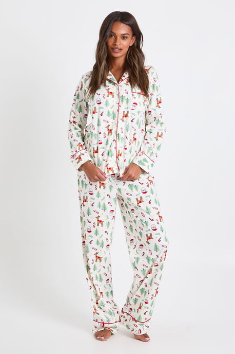 Womens Matching Family Christmas Print Baby Fleece Long Sleeve Shirt & Trousers Pyjama Set - Image 3