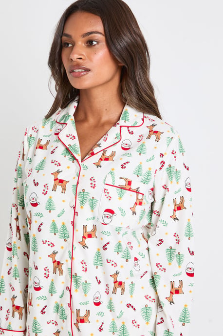 Womens Matching Family Christmas Print Baby Fleece Long Sleeve Shirt & Trousers Pyjama Set - Image 4