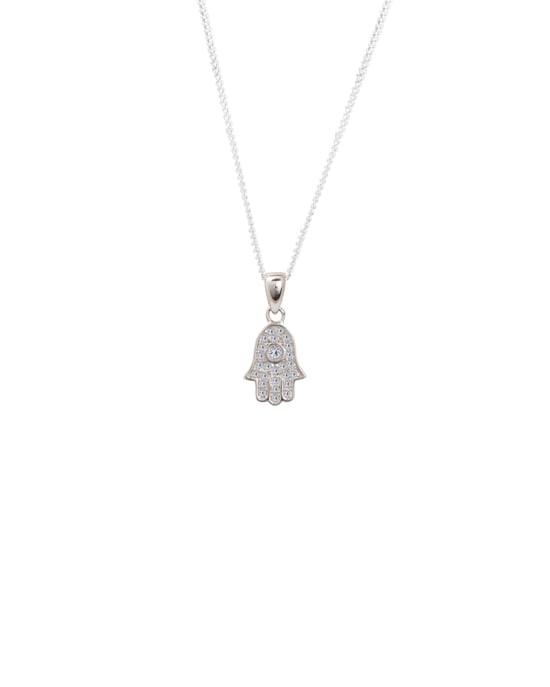Sterling Silver White Cubic Zirconia Hamsa Hand Of Fatima Pendant Necklace - Image 1