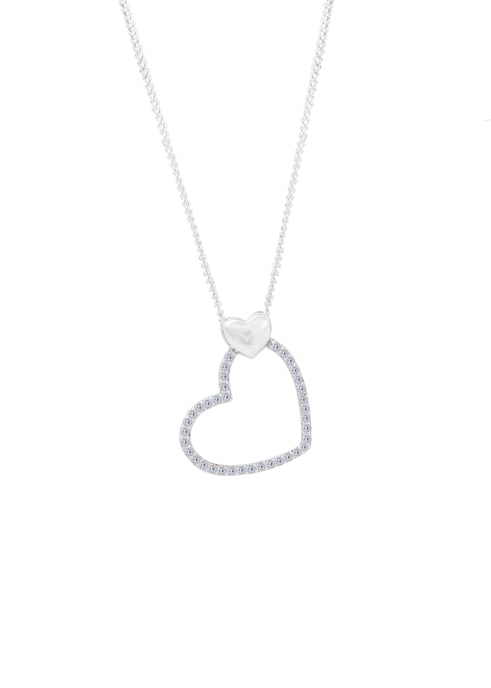 Sterling Silver White Cubic Zirconia Double Heart Pendant Necklace - Image 1
