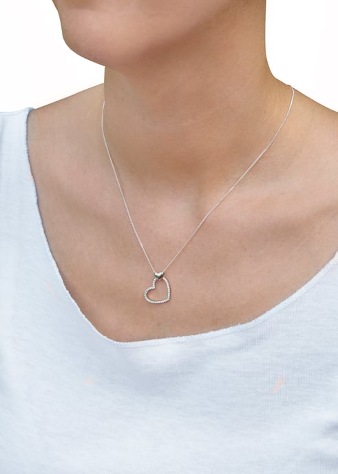 Sterling Silver White Cubic Zirconia Double Heart Pendant Necklace - Image 3