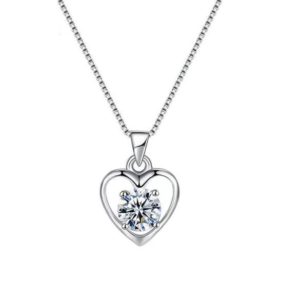 Sterling Silver White Cubic Zirconia Heart Pendant Necklace - Image 1