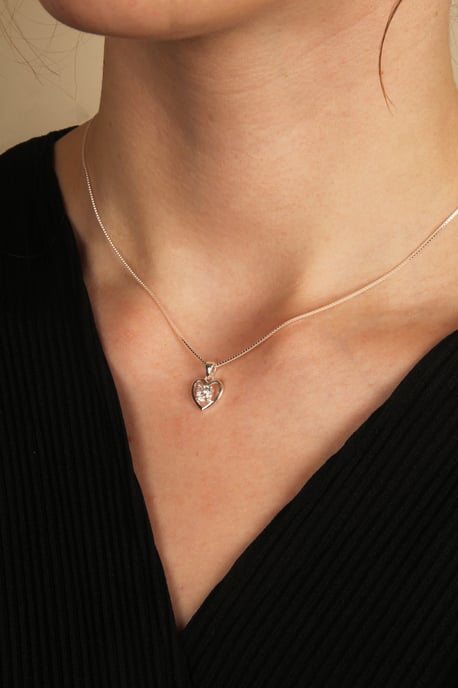 Sterling Silver White Cubic Zirconia Heart Pendant Necklace - Image 2