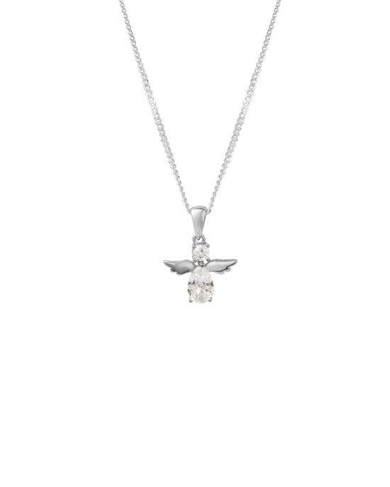 Sterling Silver White Cubic Zirconia Angel Pendant Necklace - Image 1