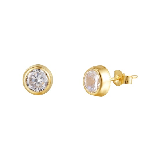 9ct Yellow Gold 5mm White Cubic Zirconia Rubover Stud Earrings - Image 1