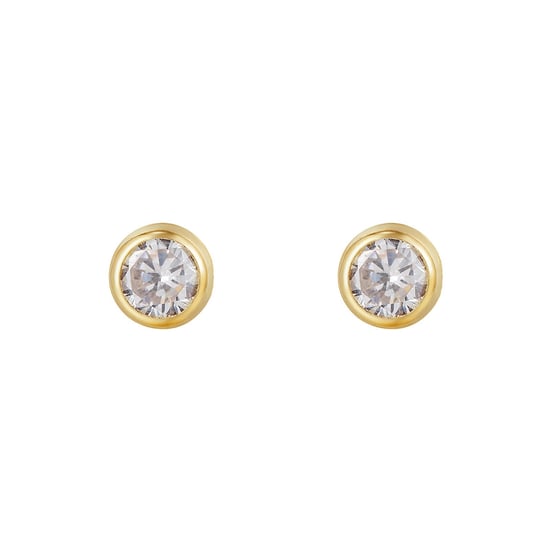 9ct Yellow Gold 5mm White Cubic Zirconia Rubover Stud Earrings - Image 2