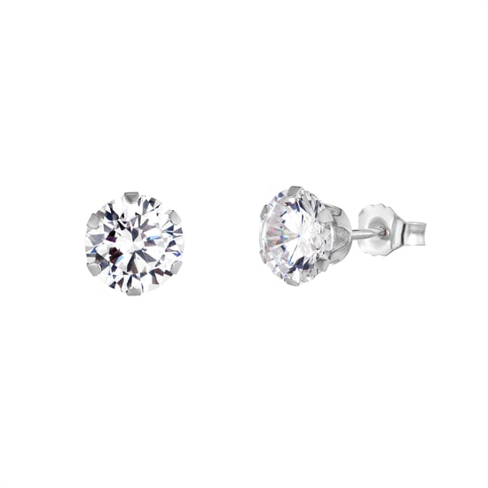 Sterling Silver 6mm White Cubic Zirconia Stud Earrings - Image 1