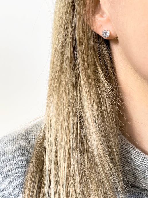 Sterling Silver 6mm White Cubic Zirconia Stud Earrings - Image 3